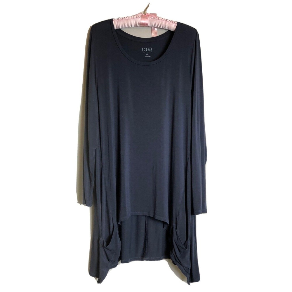 Logo Lori Goldstein Tunic Top Large High-low Traveler Pockets Blue Size PL